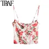 TRAF Women Fashion Floral Print Blusar Vintage Backless Stretch Straps Kvinna Skjortor Blusas Chic Toppar 210415