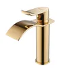 Basin Faucet Gold And White Waterfall Brass Bathroom Mixer Tap Cold Sink Faucets