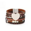 Tennis Amorcome Classic Multi Strand Heart Charm Leather Wrap Pleast Bracelet Boho Pearls Palavras inspiradoras Boldes de pulseiras magnéticas do manguito