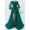 2020 Green lace A line Prom Dresses Sexy African Celebrity Cocktail Party Dress Turkish Islamic side Split Evening Gowns