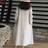 Johnature Autumn Retro Jacquard O-neck Plate Buckle Long Sleeve Dresses Cotton Linen Comfortable Women Plus Size Dress 210521