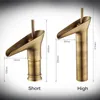 Bathroom Sink Faucets Antique Brass Open Spout Waterfall Basin Faucet Torneira Banheiro Wine Glass Single Handle Mixer Tap Vessel