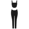 Women Clothing Set Sexy White Black Bodycon Two Pieces Knitted Party Celebrity Bandage Crop Tops Pants 210527