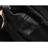 Шикарные галстуки пояса черное кожаное платье мода женщин V-образным вырезом платья элегантные дамы карманы с длинным рукавом mini 210531