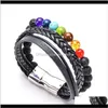 Bracciale in quarzo cristallo di rocca Lava 7 chakra gioielli fatti a mano in pietra naturale bracciale avvolgente in pelle per donna uomo coppia bracciale Qylwsr Y6Qvo Dqrka