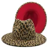 Leopard Patchwork Kapelusz Fedora Kapelusze Mężczyźni Kobiety Jazz Panama Cap Mężczyzna Kobieta Szeroki Brim Caps Mens Trilby Jesień Zima Akcesoria Mody