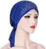 Moda Musulmano Foulard Cappello Sottile Donne di Estate Interno Hijab Cofano Diamante Solido Turbante India Testa Avvolgere Cappelli Per La Signora GC504