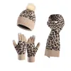 Leopard Imprimir Moda Inverno Chapéu Quente Larda Set Conjunto Confortável Chapéus Chapéus Cachecóis Luvas Impermeável Guantes De Guantes