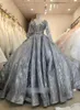 Sparkly Beaded Ball Gown Prom Klänningar V Neck Långärmad Sequined Evening Gowns Sweep Train Formell Klänning Robes de Custom Made