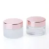 Frosted Glass Cream Jar Clear Cosmetic Bottle Lotion Lip Balm Container with Rose Gold Lid 5g 10g 15g 20g 30g 50g 100g SN3335