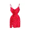 Singreiny Mujeres Polka Dot Strap Vestido sin mangas Backless V Cuello delgado Vestidos de fiesta Summer Sexy Off Hombro Split Mini Vestido 210419