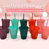 Tassen 480ML/710ML Wiederverwendbare Stroh Tasse Glänzende Pailletten Glitter Kaffee Saft Becher Kunststoff Boden Outdoor Tragbare