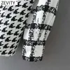 Zevenity Dames Vintage Houndstooth Plaid Patchwork Print Smock Blouse Office Lady Stand Collar Shirts ChiCh Blusas Tops LS7640 210603