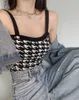 Houndstooth Ice Silk Gebreide Vest Camisole Dames Zomer Tube Top Sexy Korte Zwarte Binnen en Buiten Tank 210529