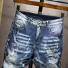 Jeans masculino estiramento rasgado 2021 verão novas cores pintura retalhos desgastado angustiado shorts dos homens jeans de alta qualidade g0104