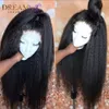 180 Density Yaki Synthetic Lace front Wig for Black Women Long Kinky Straight Wigs Heat Resistant Fiber Hair