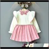 Sets Baby Kids Maternity Drop Delivery 2021 Girls Sweater Short Suit Spring Baby Bow Knot Longsleeved Top Pleated Skirt Childrens Fashion Clo