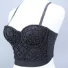 Sexy Pearls Beaded Bustier Corset Crop Top Camis Clubwear Party Cage Push up Tanks Bra with Detachable Straps White Black XS S M L