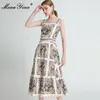 Moda Designer vestido de verão vestido feminino fora do ombro espaguete cinta frisada borla rosas floral-impressão vestidos 210524