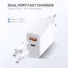 18W PD QC3.0 Muurlader Fast Charging Type C Snelle lading 3.0 US EU UK Adapter Dual USB-opladers voor iPhone 12 11 Pro MAX MINI SE XS XR IPAD SAMUSNG XIAOMI Smartphone