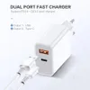 18W PD QC3.0 Väggladdare Snabb laddningstyp C Snabbavgift 3.0 US EU UK Adapter Dual USB-laddare för iPhone 12 11 Pro Max Mini SE XS XR iPad Samusng Xiaomi Smartphone