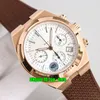 7 stilar Toppkvalitetsklockor 8F 5500V / 000R-B074 Patrimony Overseas Chronograph Cal.5200 Automatiska Mens Watch Silver Ring Gummi Rem Gents Sport Armbandsur