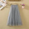 Women Mesh Skirt Solid Colour Elastic Loose Style Wedding Dress Design A-Line Summer Spring Autumn Casual Fashion Skirts