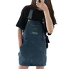 SML korean style Spring summer women vintage high waist straps denim dess female A line mini jeans dress womens (78337 210423