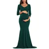 Rosa schulterfreies Langarm-Umstandskleid mit tailliertem Mantel-Schwangerschaftskleid Po Shoot Vestidos Fiesta noche 210922