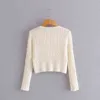 Chu Sau Beauty Blogger-Stil Strick-Crop-Tops Frauen Casual Chic O-Ausschnitt Strickhemden Herbst einreihige kurze Strickjacken 210508