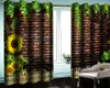 赤レンガの壁のデジタル印刷の室内装飾の実践的なカーテンのドレッツにぶら下がっている3D壁画のカーテンエメラルドの緑の植物の花