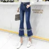 Women Jeans Femme Plus Size Slim Stretch high Waist Female Blue Vintage flare Denim Pants push up tassel Ladies Trousers 210412