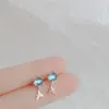 Fashion Chic Blue Crystal Fish Tail Earrings Mermaid Stud Trendy Jewelry For Women Gifts
