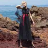 Maxi abito donna lungo stile celebrità primavera estate moda donna manica a rete con stampa a pois Boho 210421