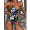 Women's Swimwear Women's Halter Tankini Summer 2022 Push Up Print Flower Swimming Dress Beach Wear Swimsuit Women Sexy V-neck Irregular