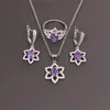 Orecchini Collana Stella di arrivo Zircone viola 925 Timbro Set di gioielli in argento colore per bracciali da donna Anello con pendente a goccia