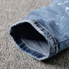 Luxury Jeans Mens Men's Rhinestone Crystal Patchwork Light Blue Ripped Slim Fit Skinny Stretch Denim Pants