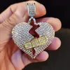 Men Hiphop Broke Heart Pendant Necklace With 5mm Tennis Chain Iced Out Bling Jewelry Male Fashion Gifts Necklaces