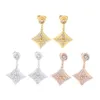 Europe America Fashion Style Earring Lady Womens Guld / Silver / Rose-Färg Metall Graverade V Initialer Inställningar Diamond Rhombus Dangle Örhängen