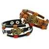 Pulseira de couro envoltório multicamadas pulseira manguito pássaro coruja charme preto marrom botão pulseiras ajustáveis para mulheres homens joias da moda Will e Sandy