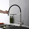 Bagnolux Brushed Nickel Brass Sink Black hose Mount Pull Down Dual Sprayer Nozzle Mixer Water Taps Kitchen Faucet 210724