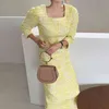 Zomer vintage vrouw jurk vierkante kraag koreaans chic casual maxi jurken vrouwelijke elegante slanke vestidos 210519