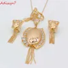 Adixyn Лазерная розовая золотая подвеска / ожерелье / кольцо / серьги набор ювелирных изделий для женщин девушки африканские эфиопские подарки N06158 H1022