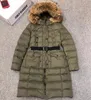 Femmes Longue Doudoune Capuche De Fourrure Amovible Designer Lady Matelassé Nylon Parka Mode Fille Boucle Élastique Ceinture Poches Latérales Fermeture Éclair Hiver Chaud Vêtements D'extérieur