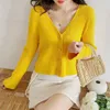 Koreański styl V-Neck z długim rękawem krótki sweter kobiety damskie dzianiny wcześnie jesień kardigan kobiecy pull femme 11036 210528