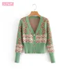 Ethnic Style Retro V-neck Single-breasted Long-sleeved Fashion Women's Cardigan Harajuku Korean Wear Chic Female Sweater Outside 210507