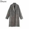 Woolen Long Coat Women Plaid Vintage Fashion Winter Warm Sleeve Slim Elegant Ladies Knee-long Outwear Jackets 210515