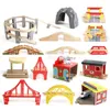 Wooden Train Kits Accessories DIY Assembly Building Blocks Educational Toy Drawbridge Parking Lot Gas station Crane Compatible All Brands Wood Track Boy Kid Gifts