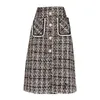 Small Fragrance tweed Skirt women Slim A-Line winter single breasted knee length skirt plus size 211120