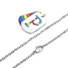 Arco-íris listrado colar de orgulho gay, colar de tag de cão duplo em aço inoxidável, colar de letra, jóias de arco-íris